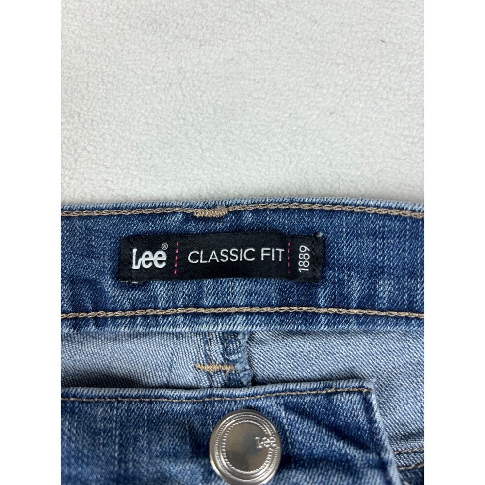 Lee Classic Fit Jeans Women 14 Petite Blue Straight Leg Mid Rise Stretch Denim - Picture 6 of 7